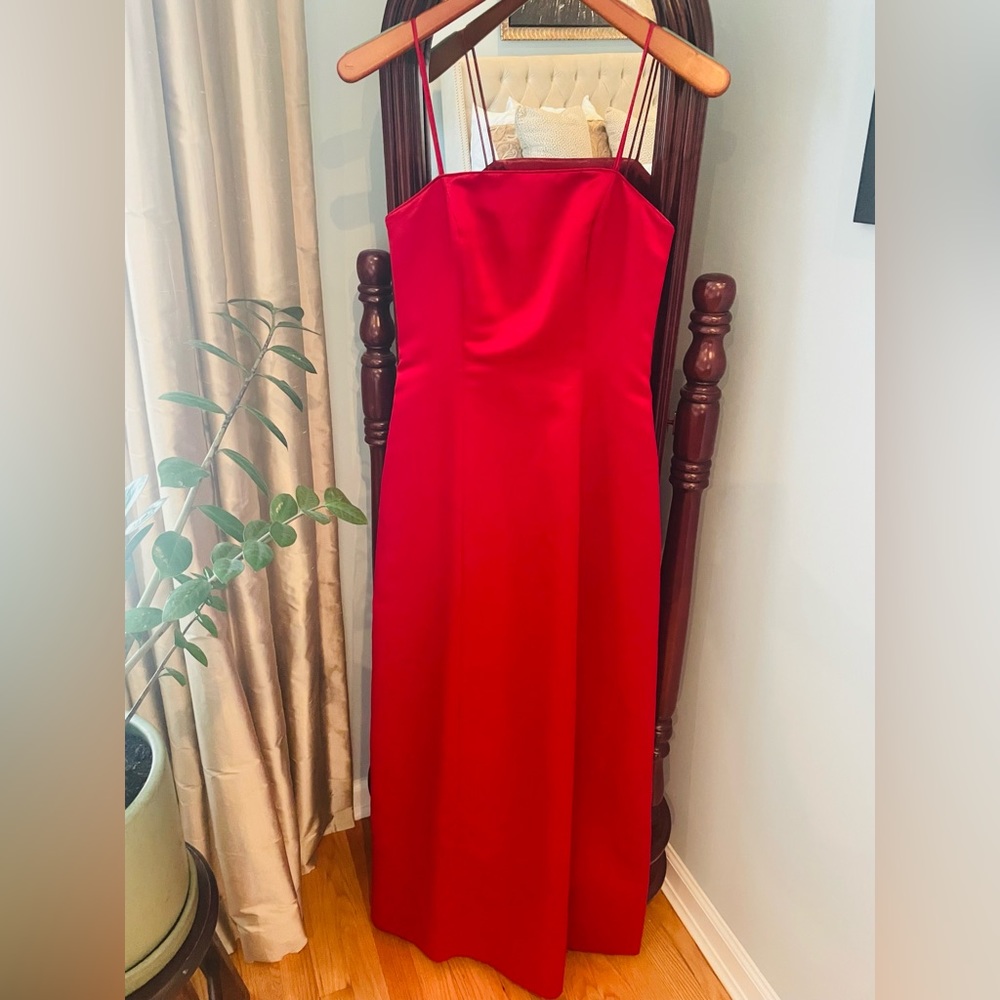 Alex evening deep red spaghetti strap (could wear strapless) bridesmaid dress.